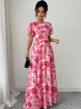 Elegant Pink Floral Maxi Dress